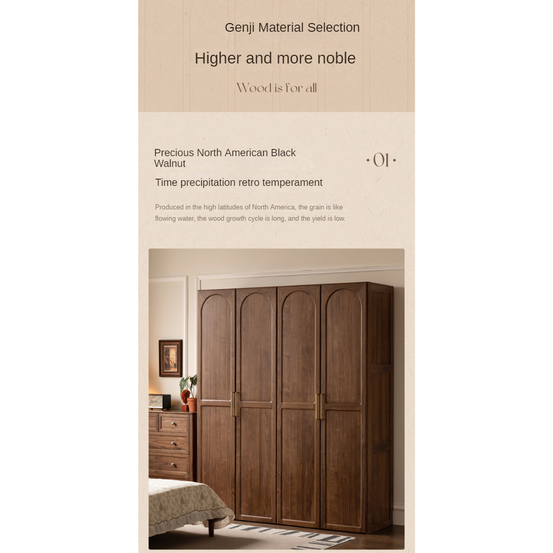 Black Walnut Solid Wood French Retro Wardrobe.