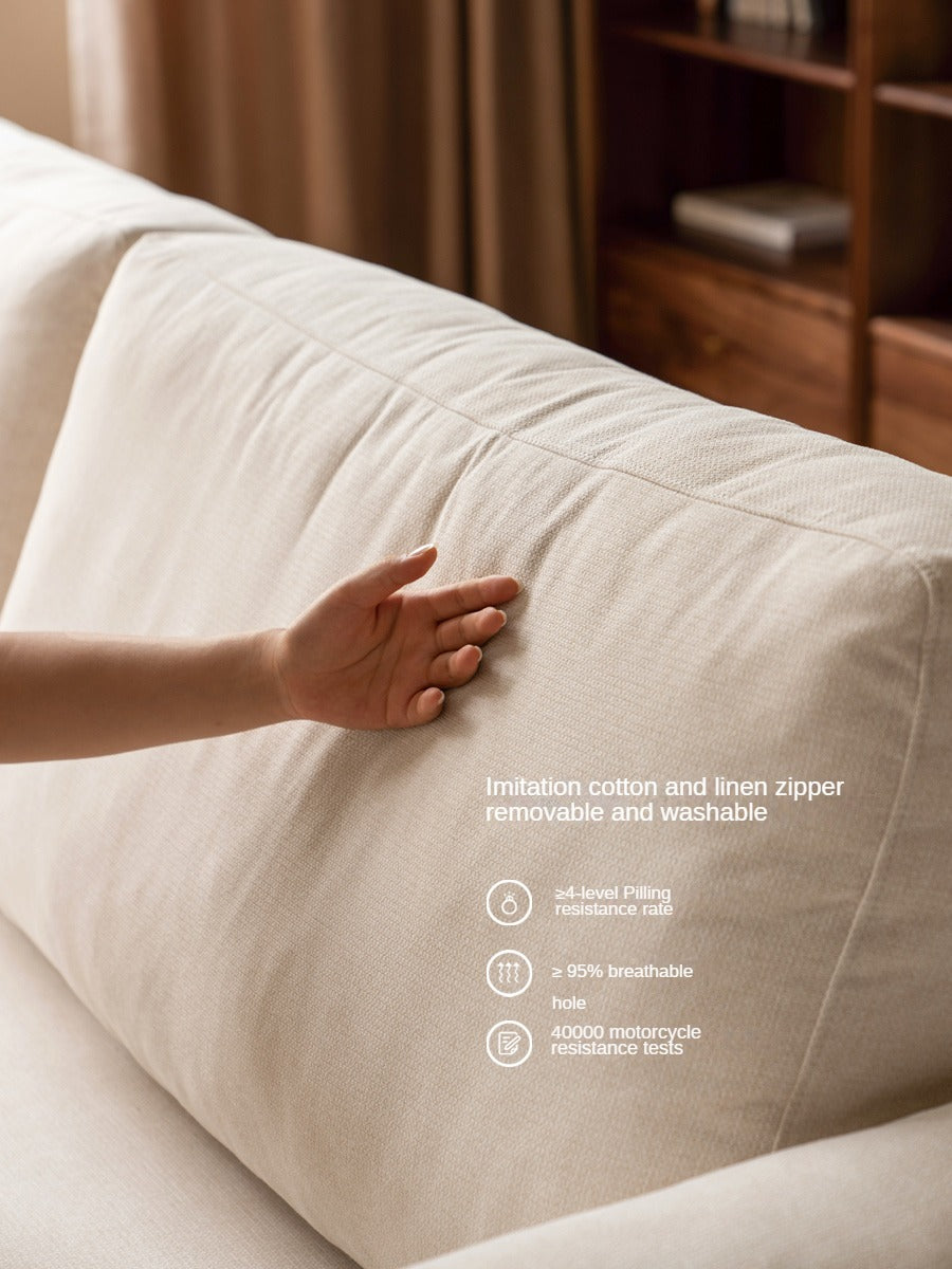 Ash Solid Wood Floor Fabric Tofu Block Sofa.