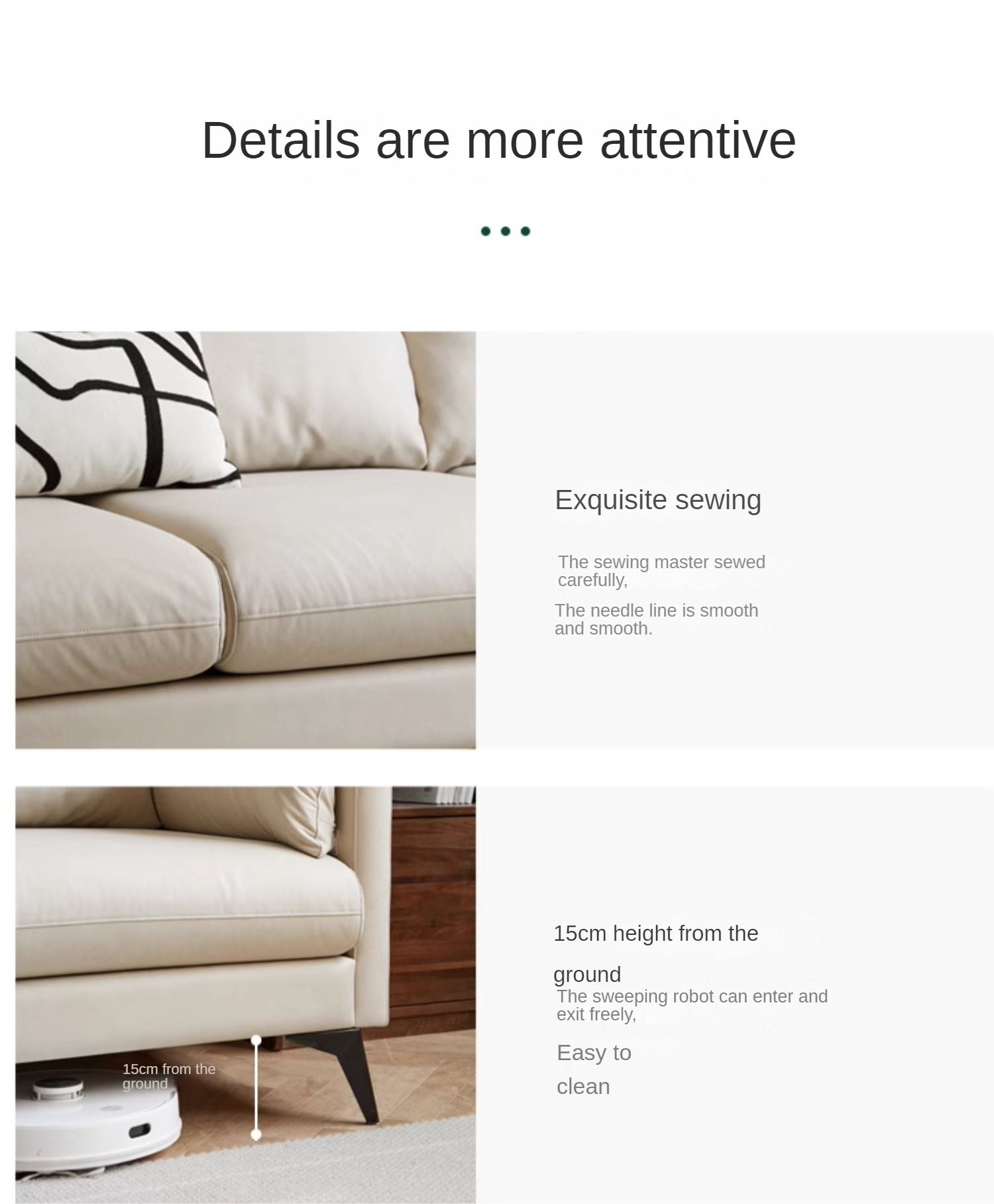 Fabric White Straight Cream Style Modern Sofa.