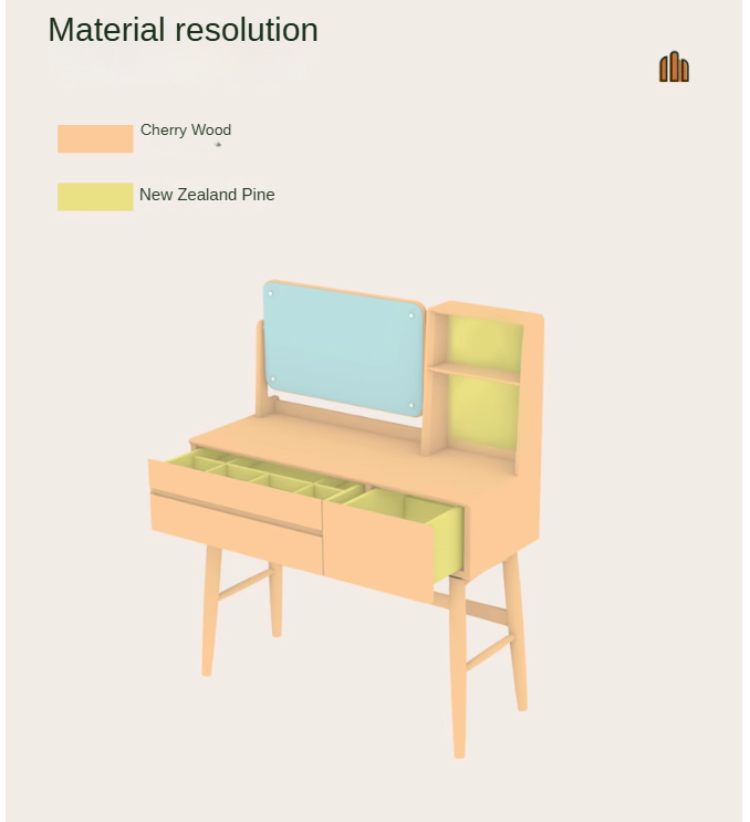 Cherry Solid Wood Dressing Table Nordic Makeup Mirror.