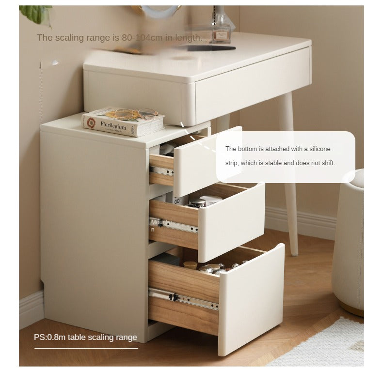 Poplar Solid Wood Telescopic DressingTable +LED Makeup Mirror.