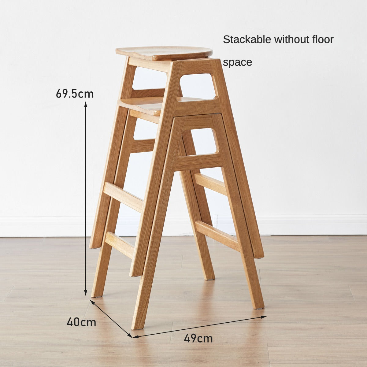 2 pcs- Oak Solid Wood High Bar Chair