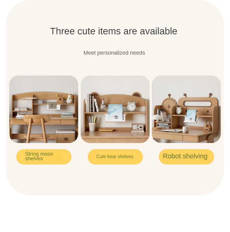 Beech Solid Wood Lifting Desk Bookshelf Combination