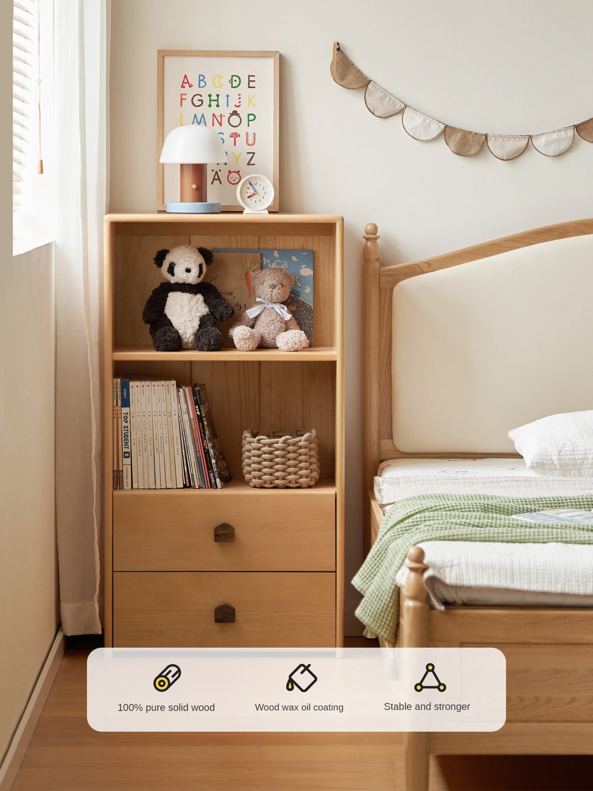 Beech Solid Wood Combination Bookshelf, Cabinet