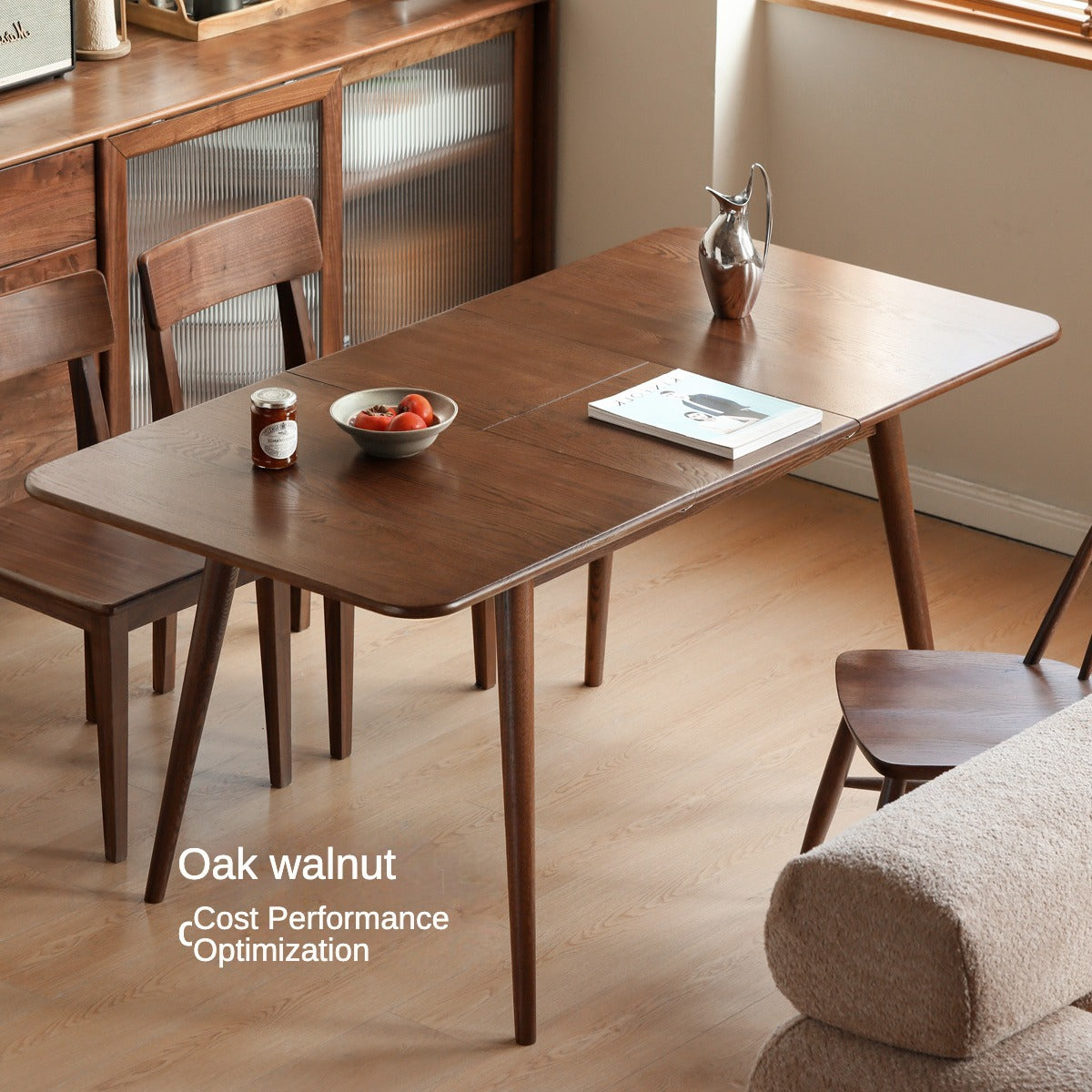 Oak Solid Wood Telescopic Folding Dining Table