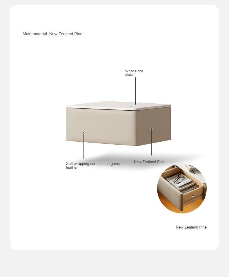 Organic Leather Wall Mounted Cream Rock Board Floating Nightstand: