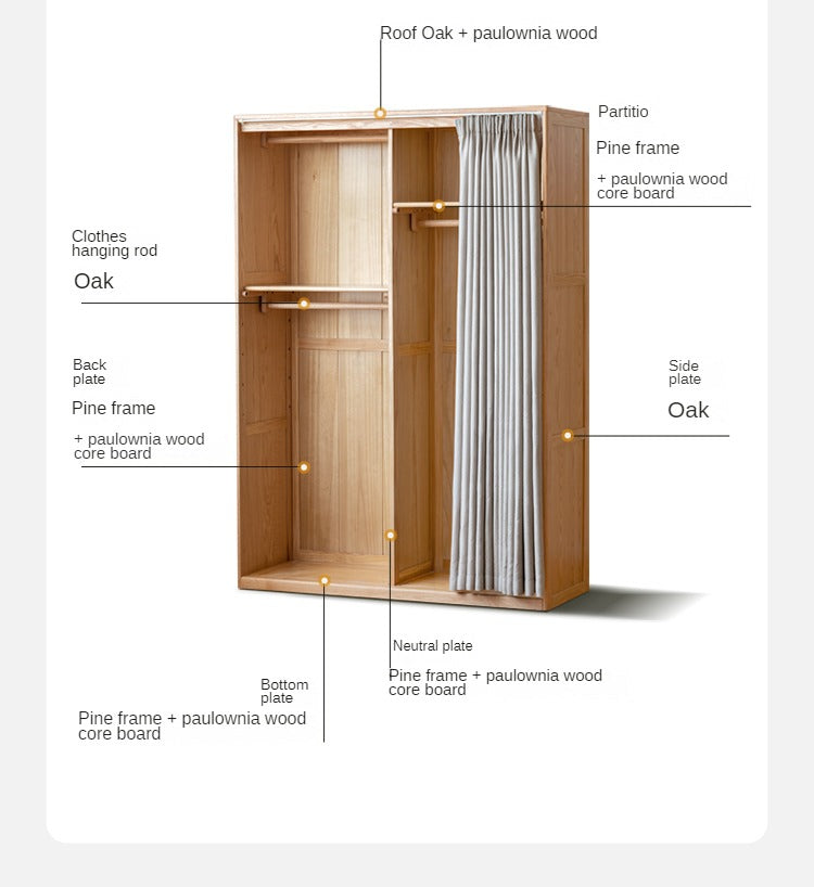 Oak solid wood wardrobe curtain design"