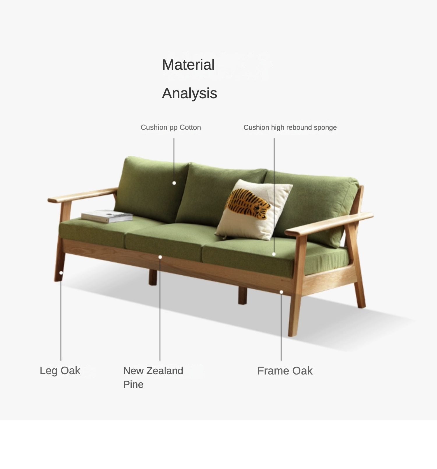 Oak Solid Wood Fabric Sofa 3 colors.