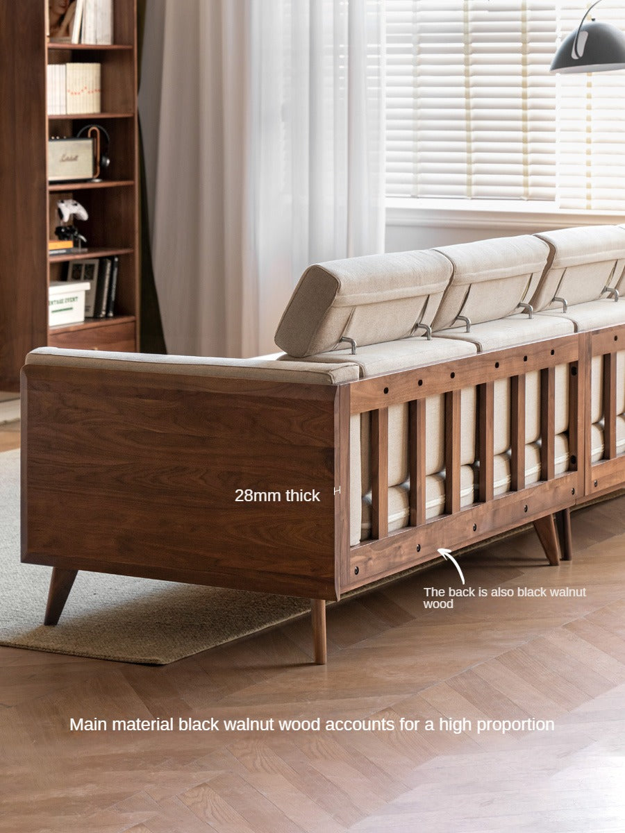 Black Walnut, Ash Solid Wood Adjustable Headrest Sofa.