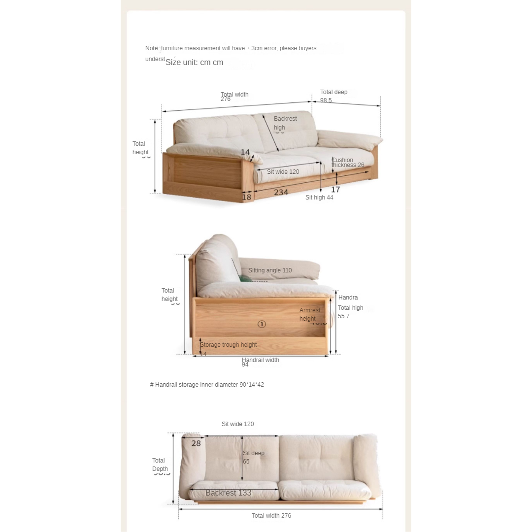 Oak Solid Wood Floor Storage Sofa Modern.