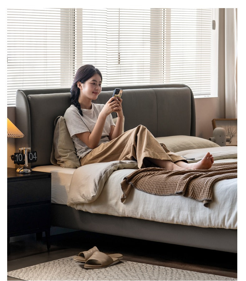 Leather Bed Cream Style First Layer of Yellow Cowhide Bed