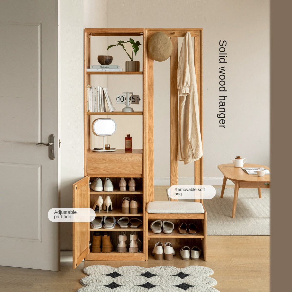 Oak Solid Wood Clothes Hangers Racks, Shoe Cabinets