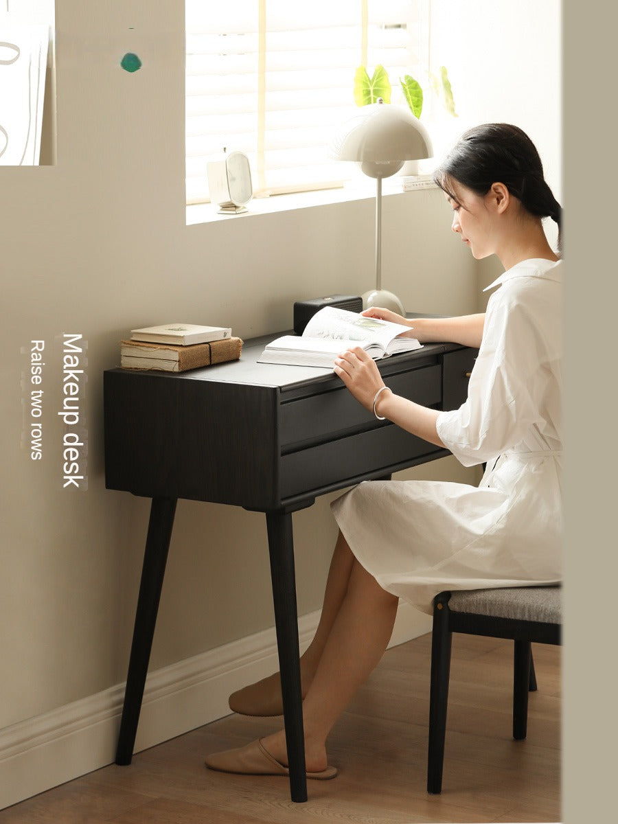 Oak Solid Wood Black Makeup Table Mirror LED Touch.