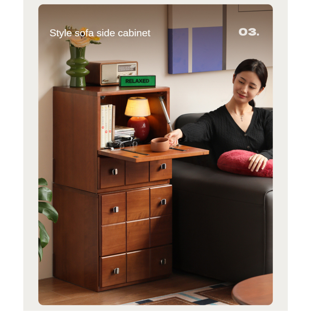 Poplar, Rubber Solid Wood Retro Style Side Cabinets.
