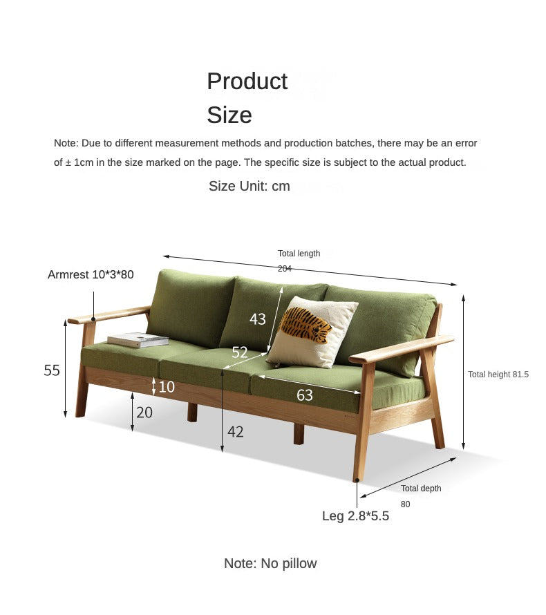 Oak Solid Wood Fabric Sofa 3 colors.