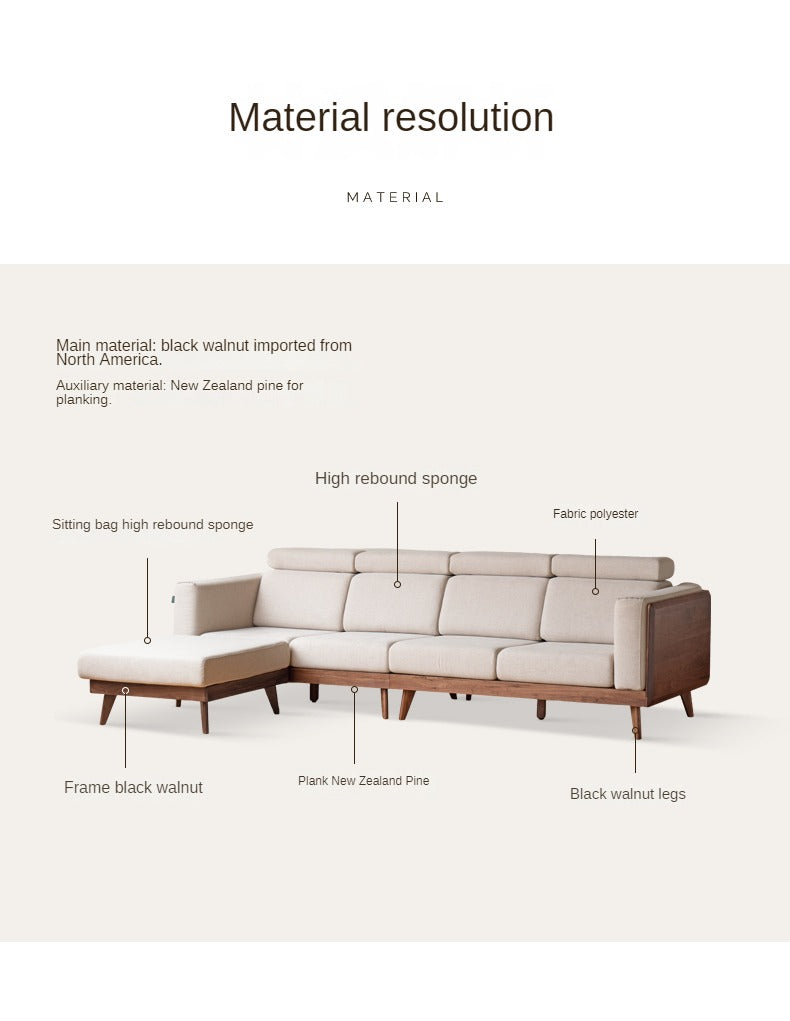 Black Walnut, Ash Solid Wood Adjustable Headrest Sofa.