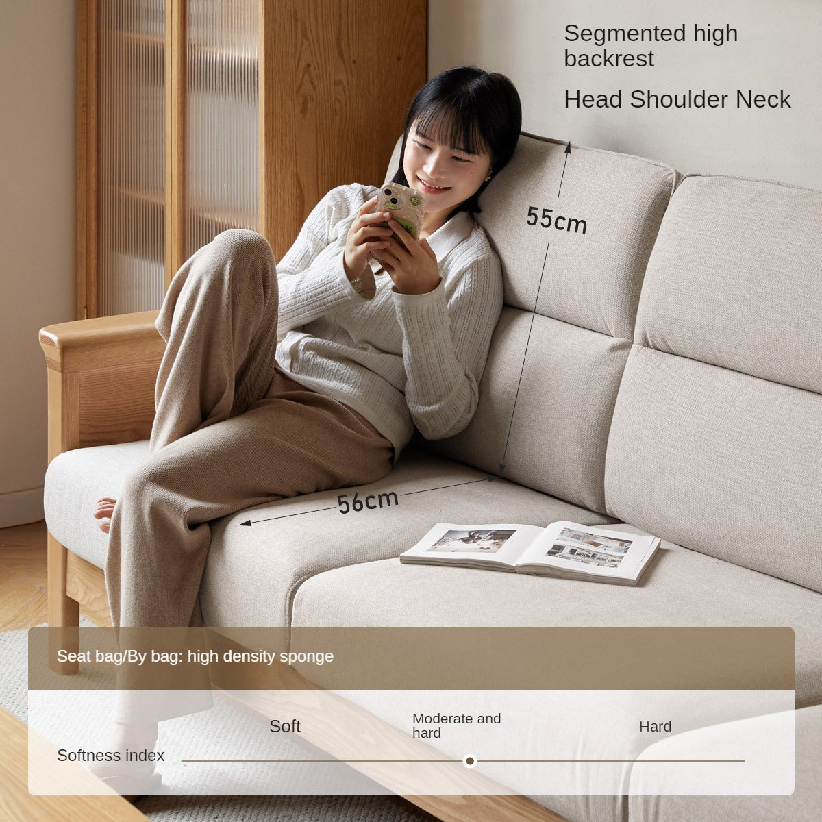 Ash Solid Wood Modern High Back Sofa.