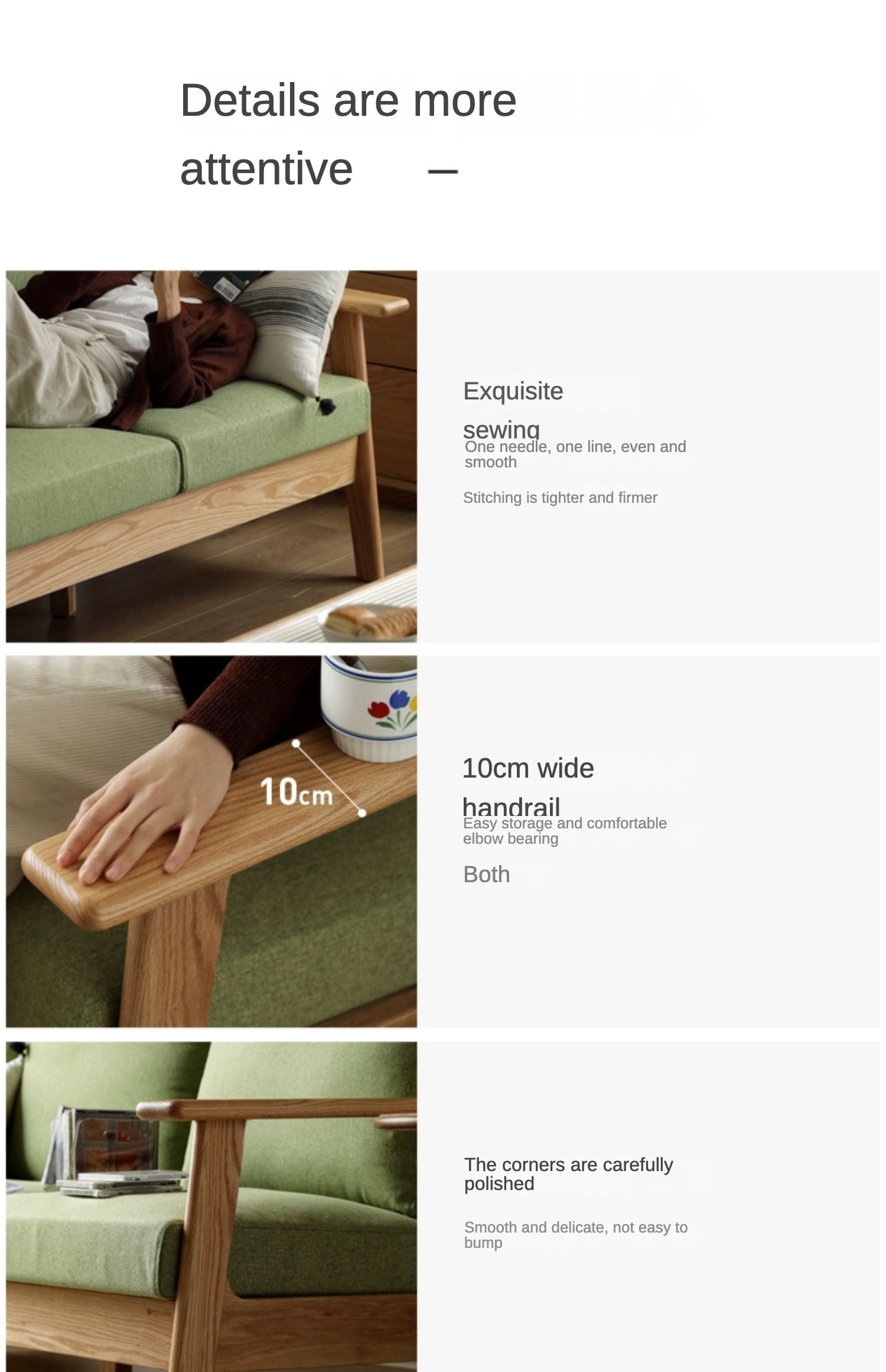 Oak Solid Wood Fabric Sofa 3 colors.