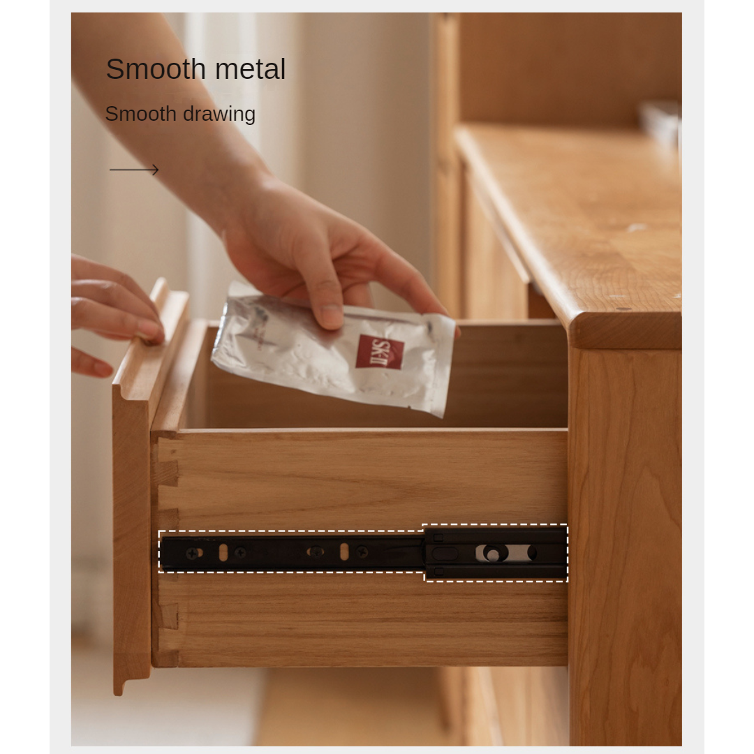 Cherry, Ash Solid Wood Medieval Style Drawer Cabinet.