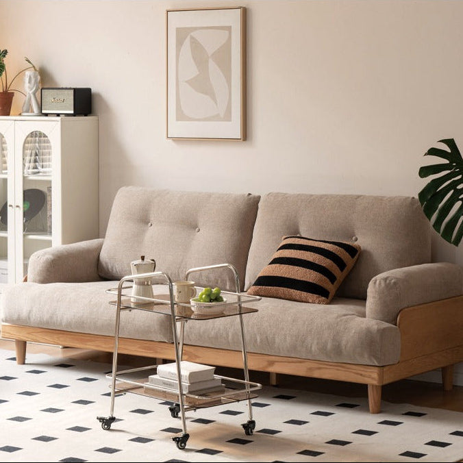 Oak Solid Wood Leather, Fabric High Back Sofa.