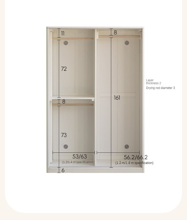 Birch Solid Wood Children's Wardrobe Cream Sliding Door