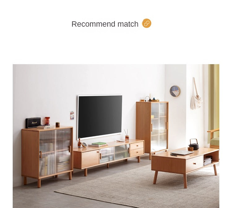 Beech Solid Wood Sliding Door Side Cabinet