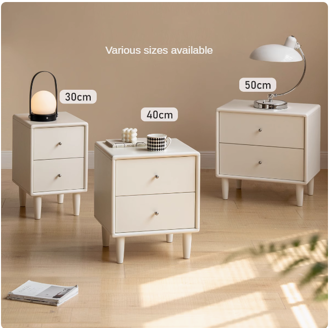 Solid RubberWood White Cream Style Nightstand