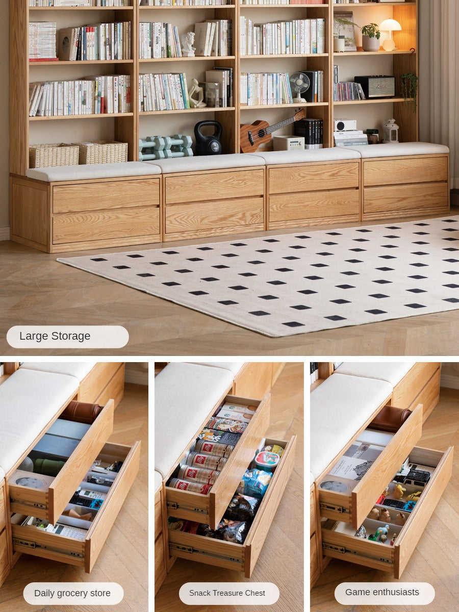 Oak, Ash Solid Wood Wall-To-Wall With Seat Combined Bookshelf