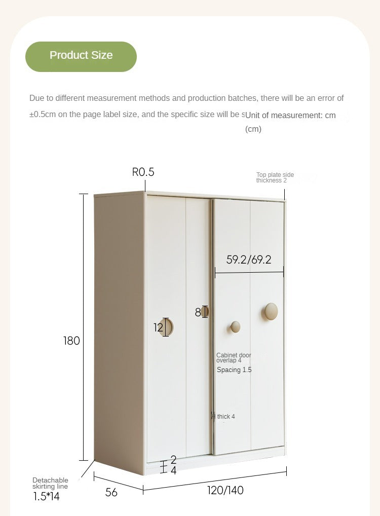 Birch Solid Wood Children's Wardrobe Cream Sliding Door