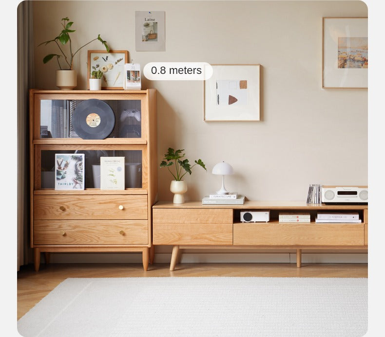 Oak, Ash Solid Wood Flip Door Side Cabinet LED Light.