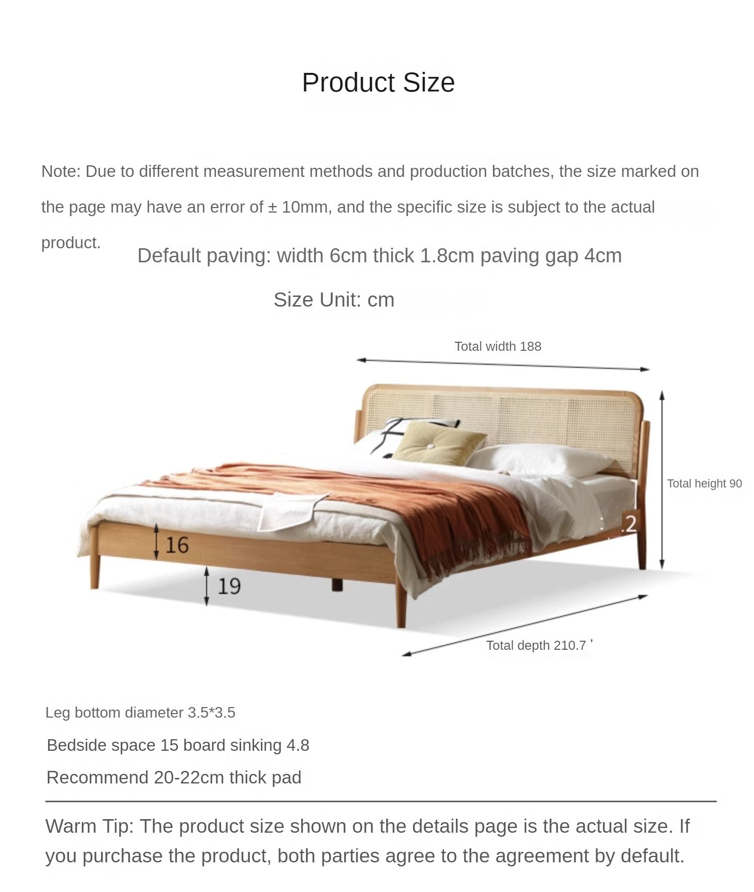 Oak Solid Wood Rattan bed