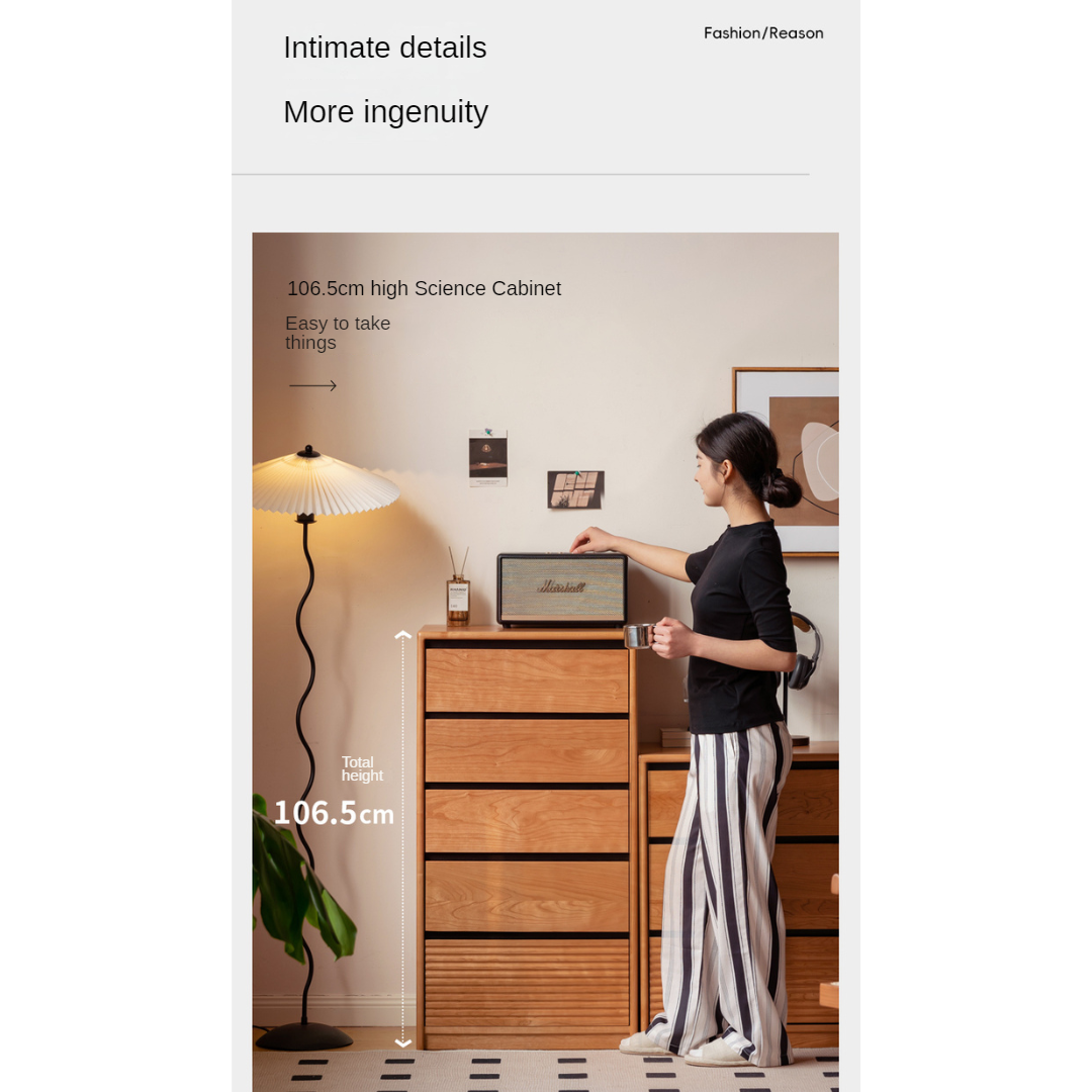 Cherry, Ash Solid Wood Medieval Style Drawer Cabinet.