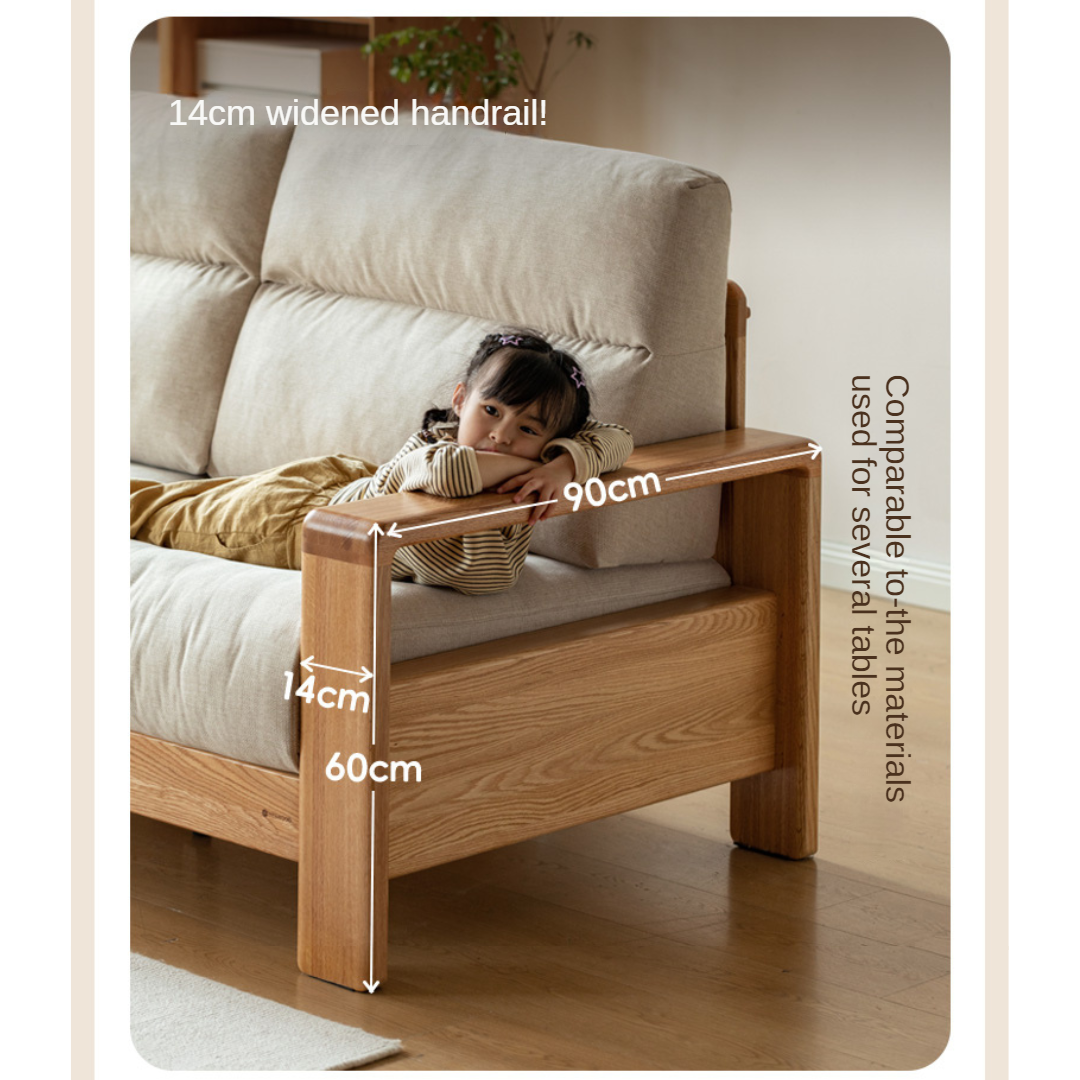 Oak Solid Wood Fabric Straight Sofa Modern.