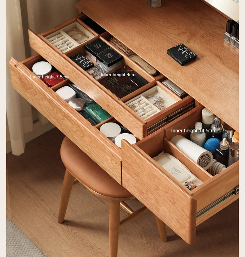 Cherry Solid Wood Vanity Table Nordic Makeup Mirror.