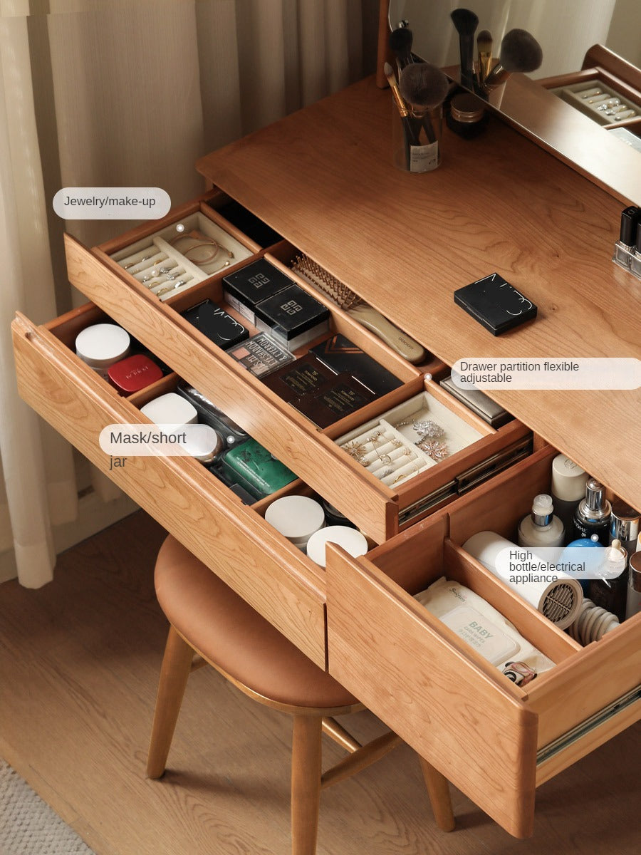 Cherry Solid Wood Vanity Table Nordic Makeup Mirror.