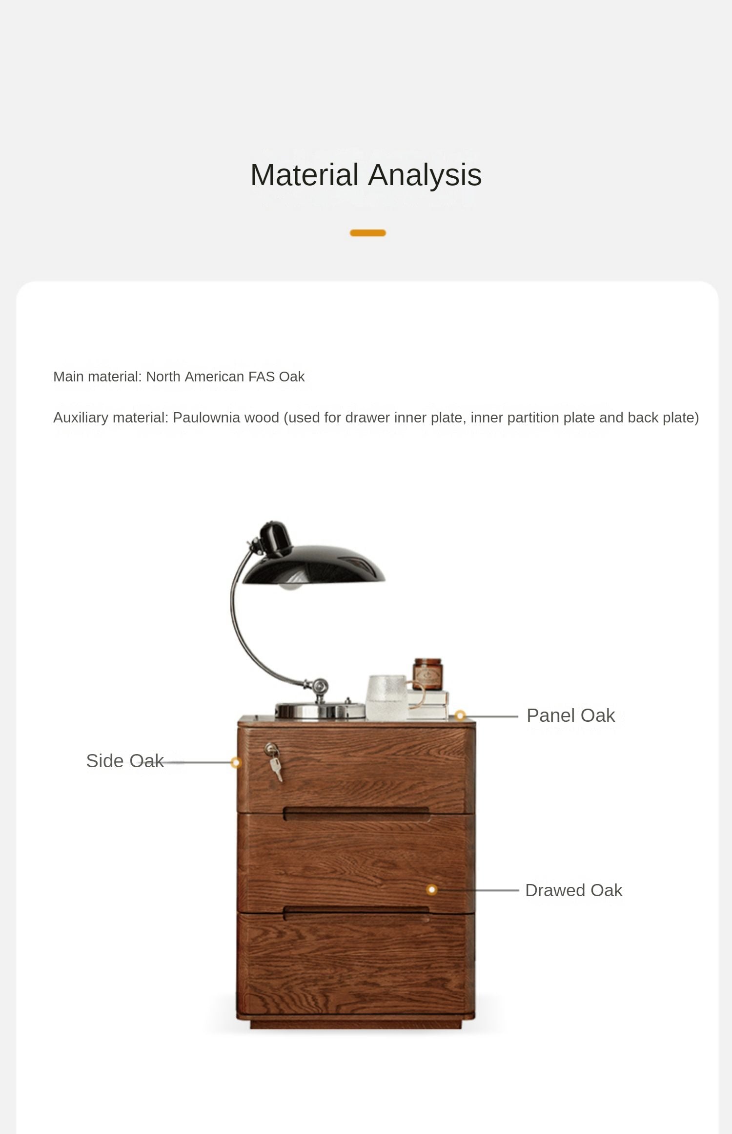 Oak Solid Wood Nightstand with Lock.