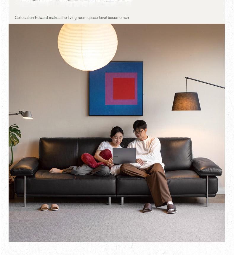 Leather Italian First Layer Yellow Cowhide Straight Sofa.