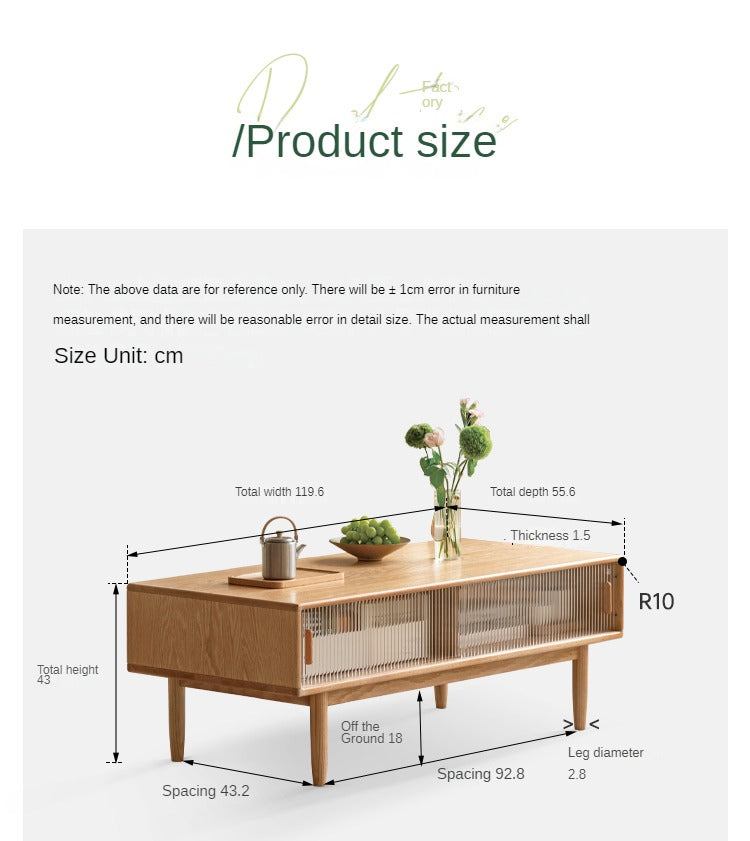 Oak, Beech, Solid Rubberwood Glass Doors Coffee Table