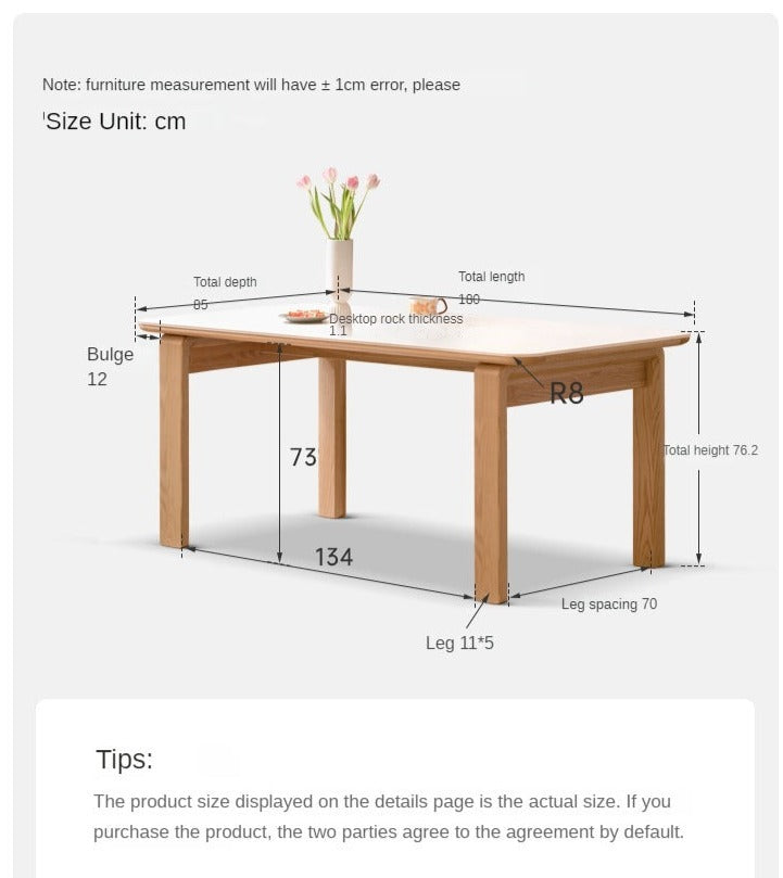 Oak Solid Wood, Solid Rubberwood Slate Dining Table