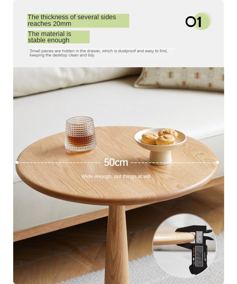 Oak, Black Walnut, Cherry, Beech Solid Wood Round Side Table Modern