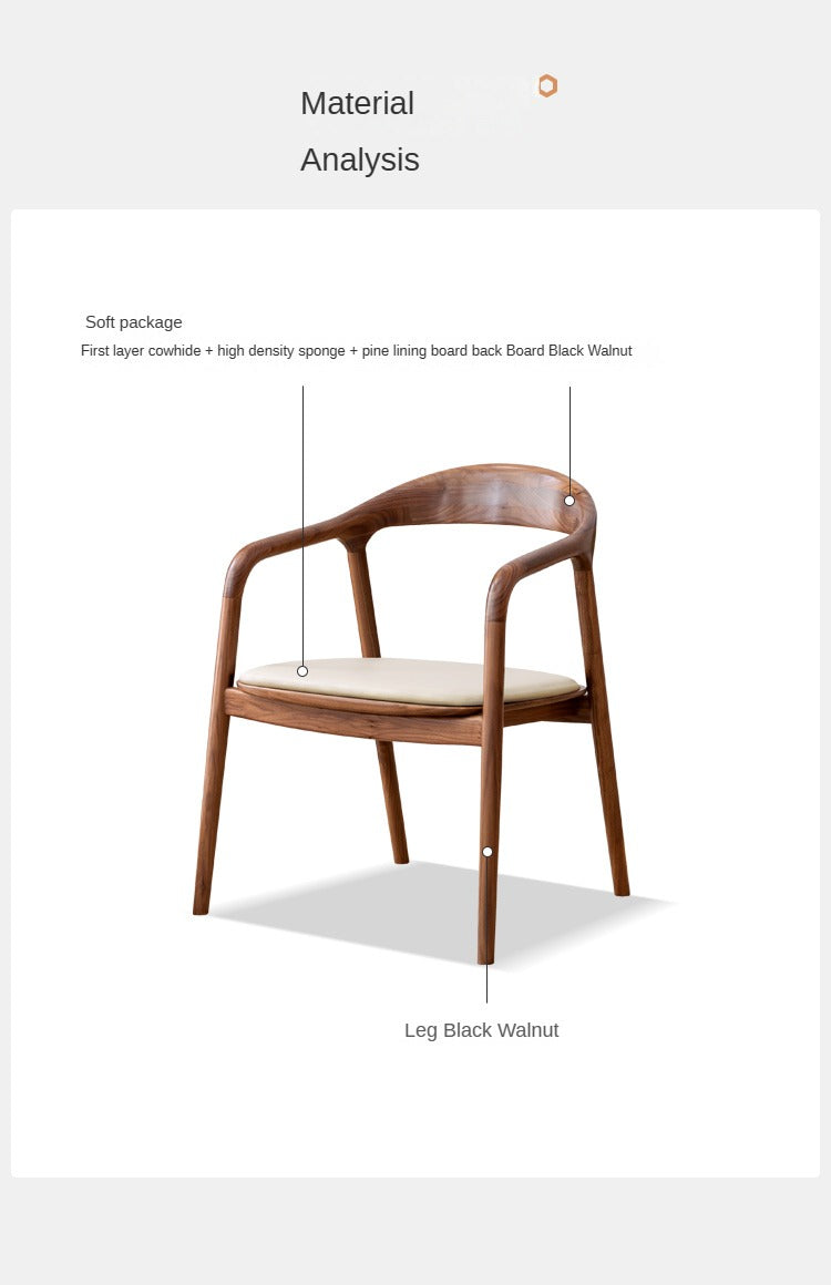 Black Walnut, Ash Solid Wood First Layer Cowhide Horn Chair