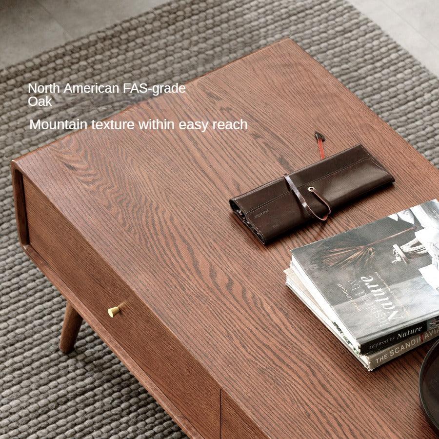 Oak Solid Wood Double-Sided Four-Drawer Coffee Table