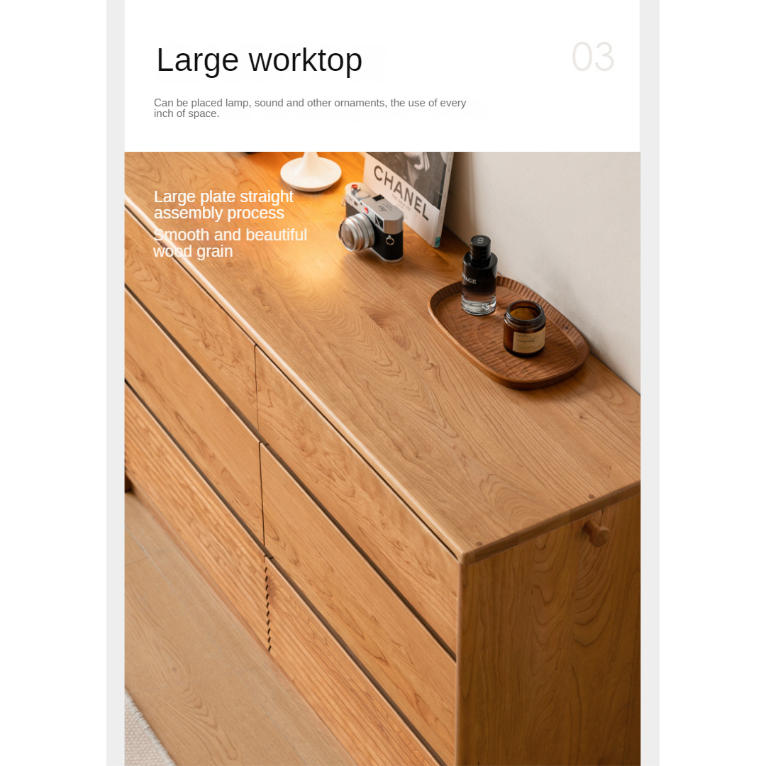 Cherry, Ash Solid Wood Medieval Style Drawer Cabinet.