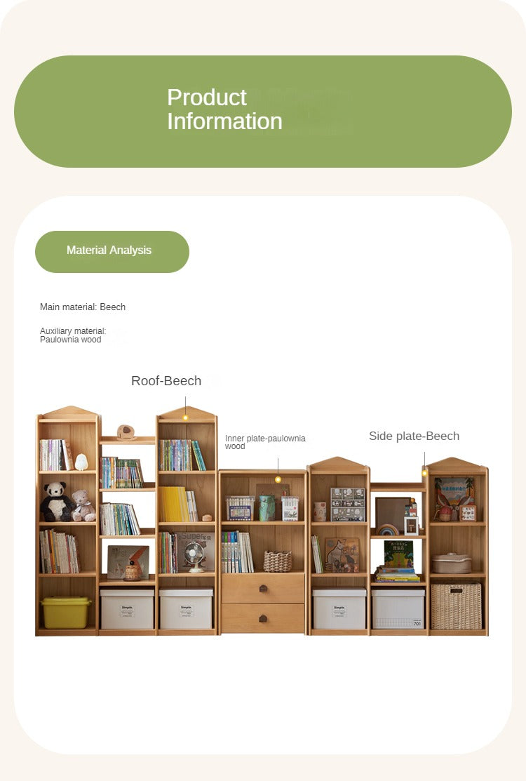 Beech Solid Wood Combination Bookshelf, Cabinet
