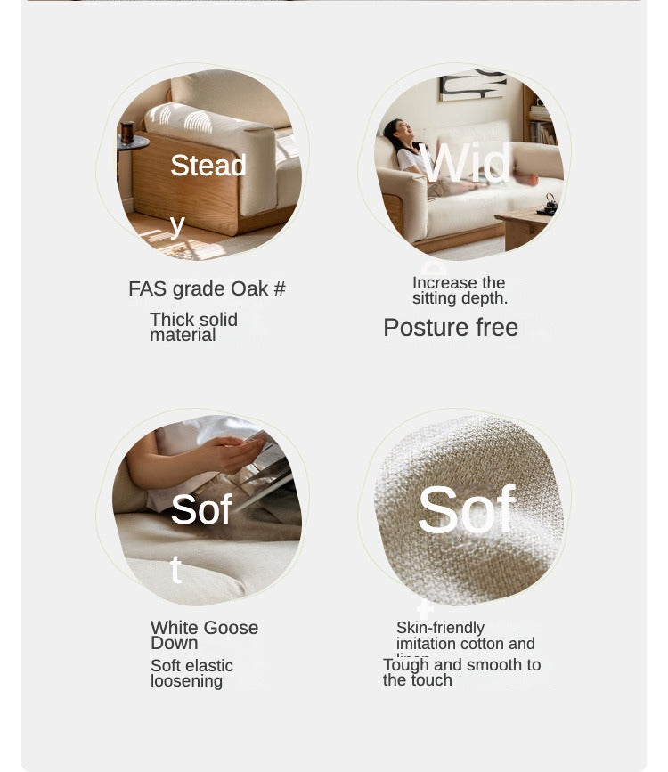 Oak Solid Wood Down Fabric Sofa.