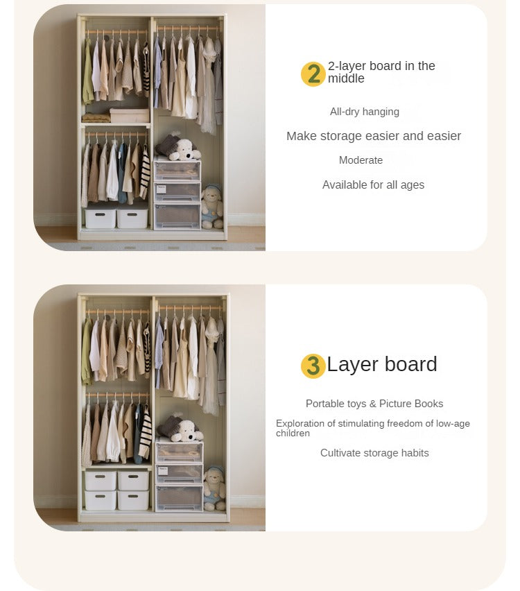 Birch Solid Wood Children's Wardrobe Cream Sliding Door