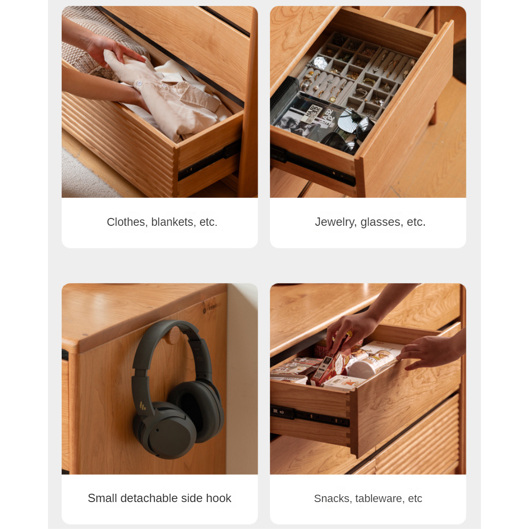 Cherry, Ash Solid Wood Medieval Style Drawer Cabinet.