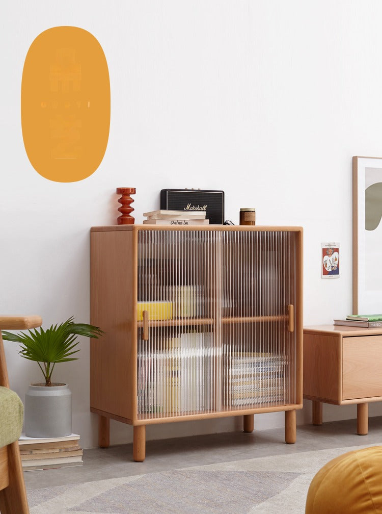 Beech Solid Wood Sliding Door Side Cabinet