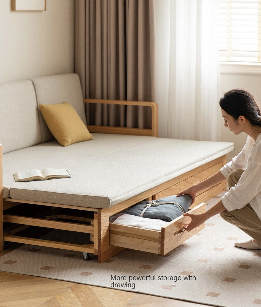 Oak, Ash Solid Woof Folding Storage Sofa Bed.