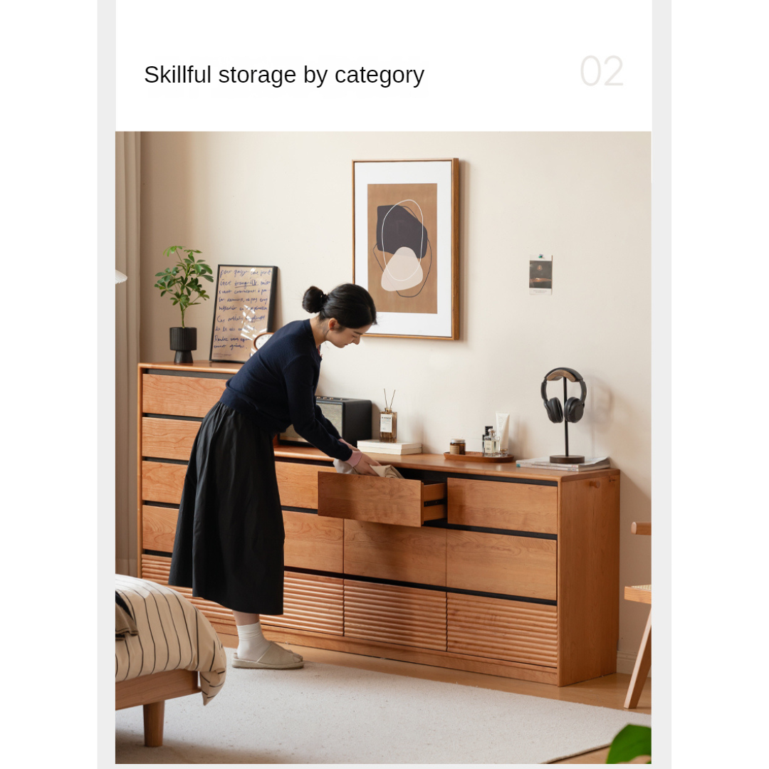 Cherry, Ash Solid Wood Medieval Style Drawer Cabinet.